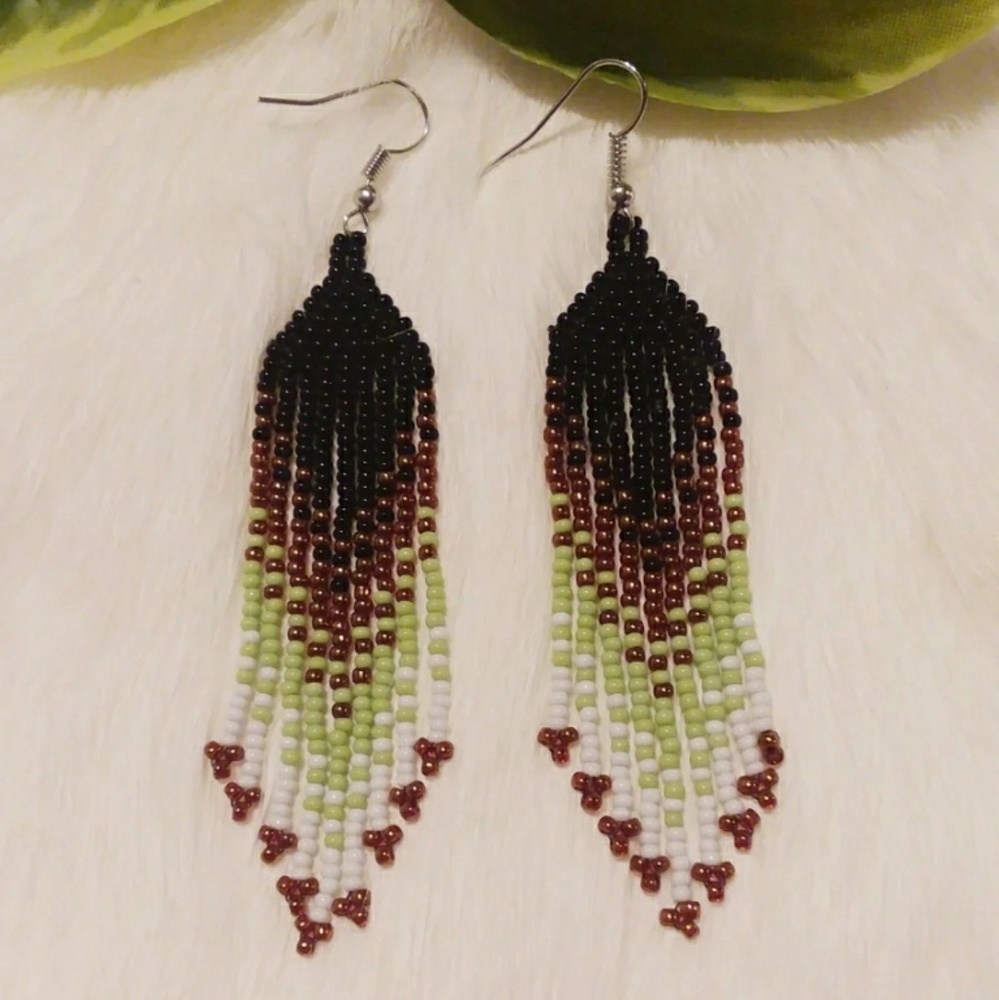 Ombre Beaded Fringe Earrings